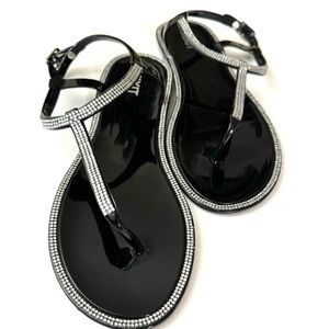 Mixit Women Black Sandals W/ White Rhinestones